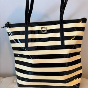 Kate Spade black and cream stripe tote